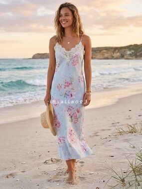 Caroline Constas Floral Lace Trim Maxi Dress